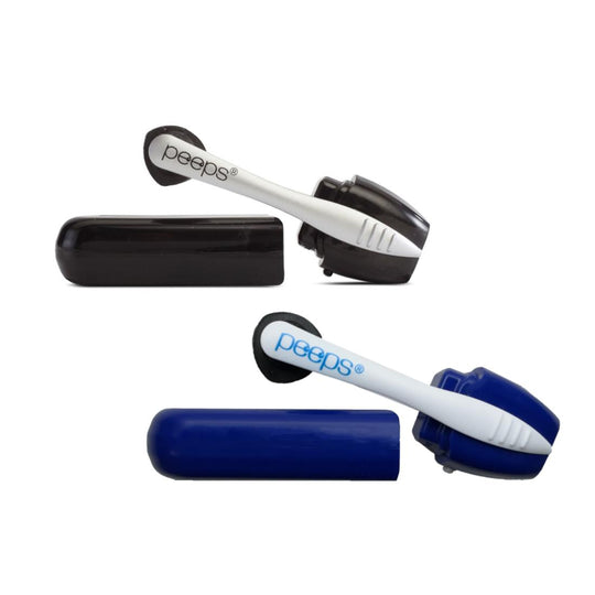 Peeps Set of 2 Eyeglass Cleaners Black and Blue/White banner